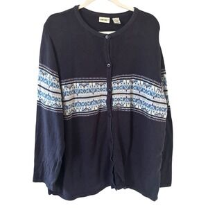 Vintage Cherokee Women Sweater Size 1X Made In Japan Knit Blue Holiday Snowflake